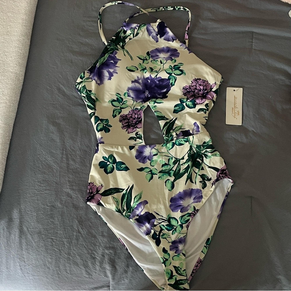 Beach Joy Purple and Green Floral One Piece Bathing Suit